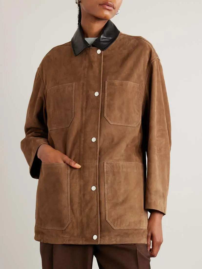 Nour Hammour Barn Leather-trimmed Suede Jacket | Thumbnail 3 Nour Hammour Barn Leather-trimmed Suede Jacket | Thumbnail 3