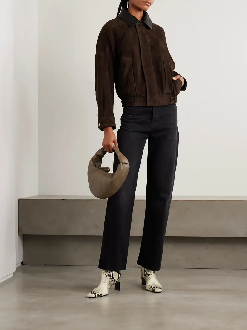 Nour Hammour Dalma Leather-trimmed Suede Bomber Jacket | Thumbnail 2 Nour Hammour Dalma Leather-trimmed Suede Bomber Jacket | Thumbnail 2