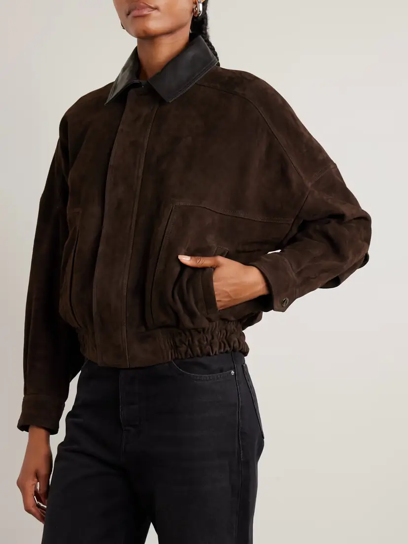 Nour Hammour Dalma Leather-trimmed Suede Bomber Jacket | Thumbnail 3 Nour Hammour Dalma Leather-trimmed Suede Bomber Jacket | Thumbnail 3