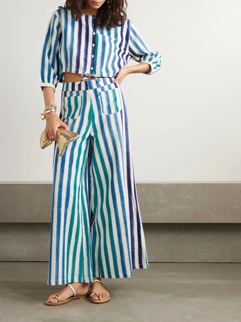 Emporio Sirenuse Adele Striped Cotton Wide-leg Pants | Thumbnail 2 Emporio Sirenuse Adele Striped Cotton Wide-leg Pants | Thumbnail 2