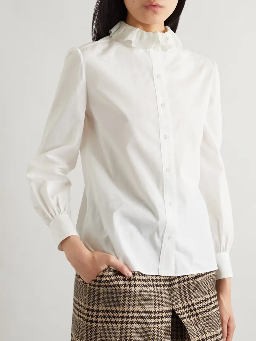 Saint Laurent Lace-trimmed Cotton-poplin Shirt | Thumbnail 3