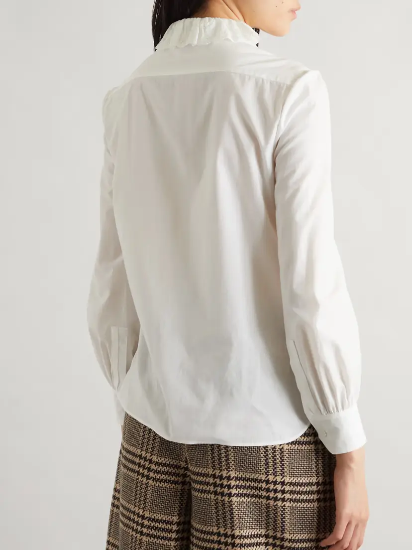 Saint Laurent Lace-trimmed Cotton-poplin Shirt | Thumbnail 4