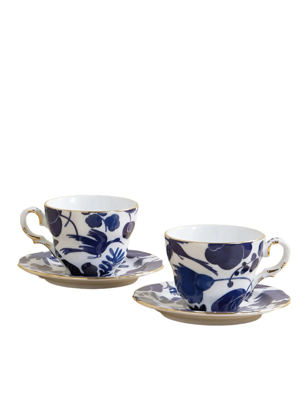 La DoubleJ Set Of Two Gold-plated Porcelain Teacups And Saucers - Blue