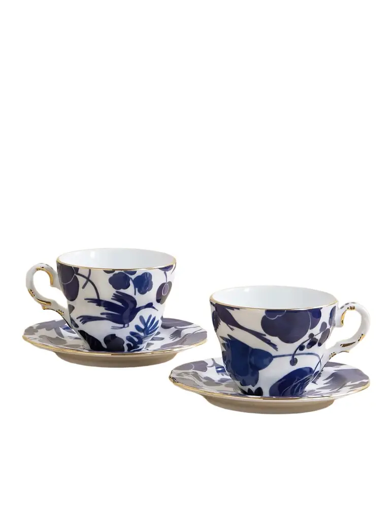 La DoubleJ Set Of Two Gold-plated Porcelain Teacups And Saucers