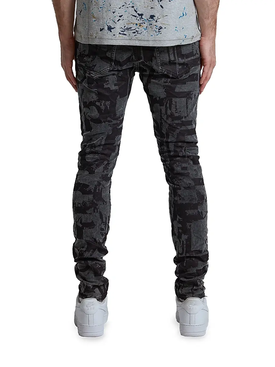 Purple Brand Men's P001 Grunge Print Skinny Jeans - Black | Thumbnail 2