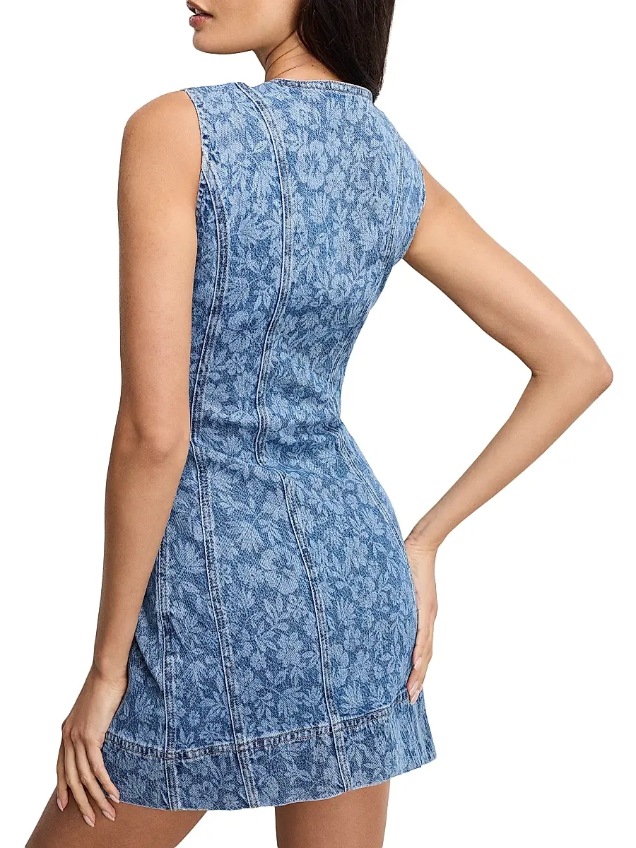 GOOD AMERICAN Women's Power Floral Stretch-Cotton Denim Minidress | Thumbnail 4