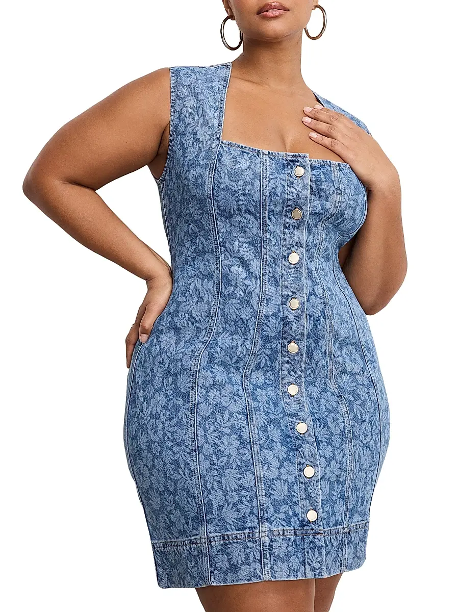 GOOD AMERICAN Women's Power Floral Stretch-Cotton Denim Minidress | Thumbnail 5