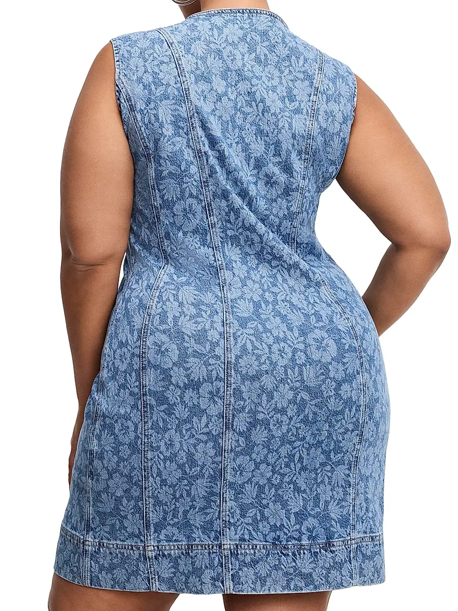 GOOD AMERICAN Women's Power Floral Stretch-Cotton Denim Minidress | Thumbnail 6