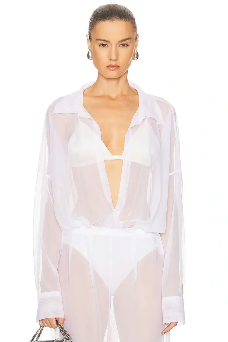 Norma Kamali Super Oversized Boyfriend Shirt Bodysuit | Image 1 Norma Kamali Super Oversized Boyfriend Shirt Bodysuit | Image 1