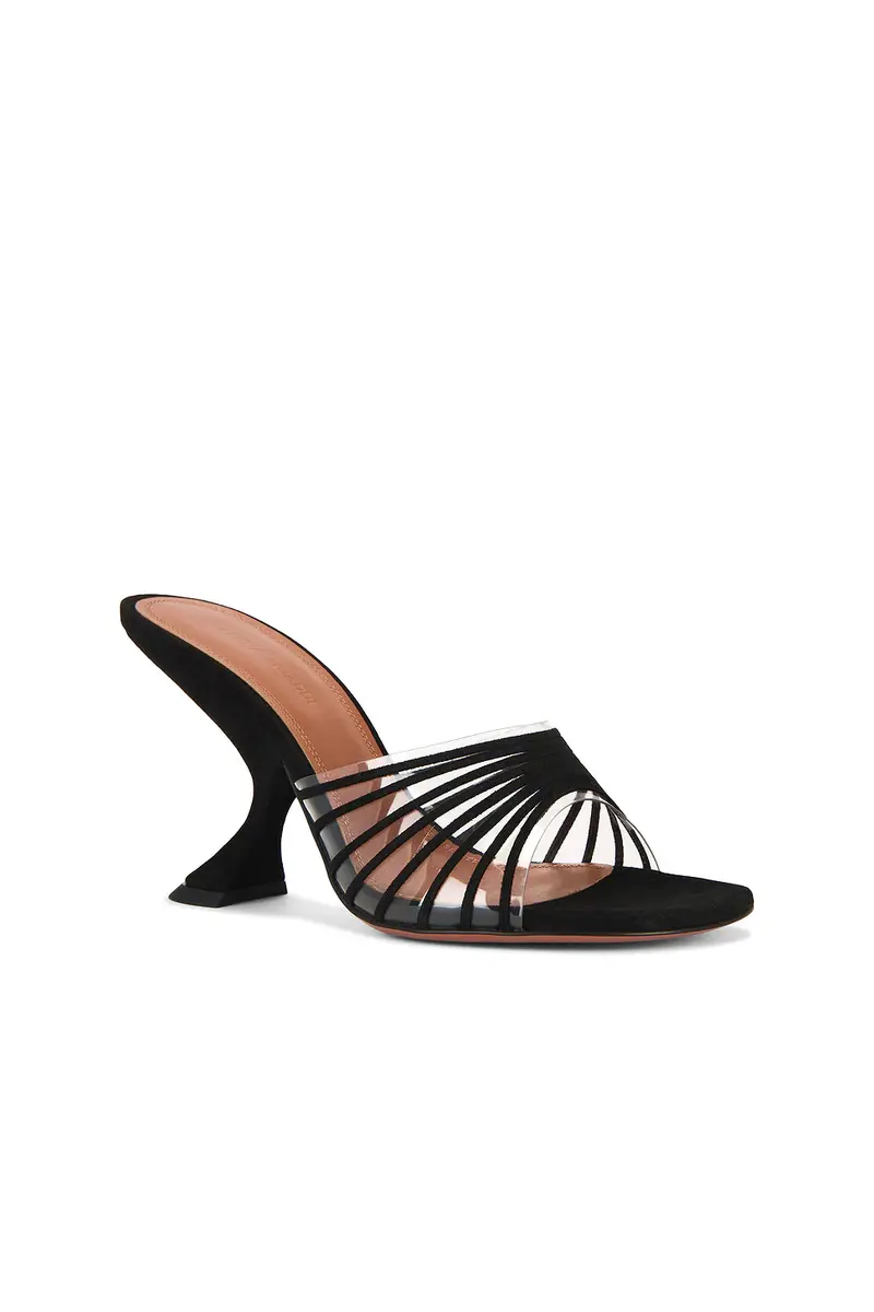 Amina Muaddi Mookie 90 Slipper In Black & Pvc Transparent | Thumbnail 2