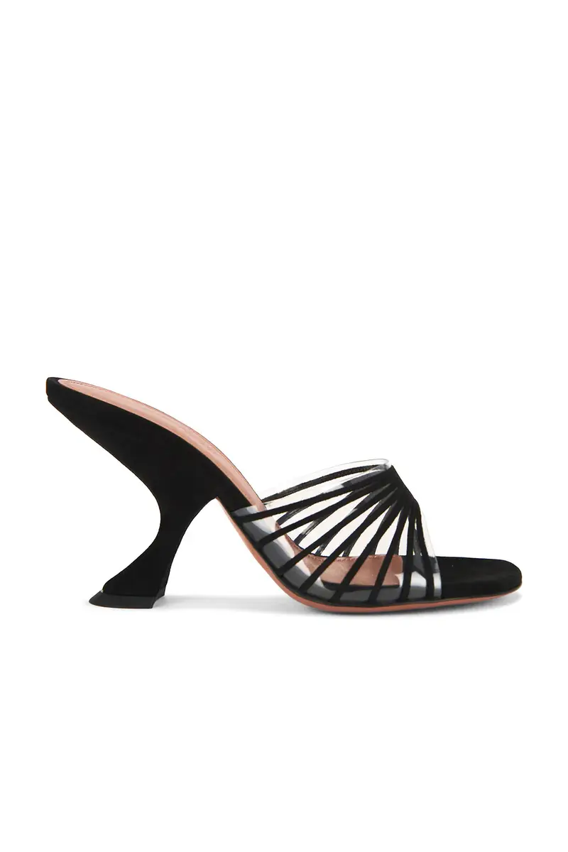 Amina Muaddi Mookie 90 Slipper In Black & Pvc Transparent