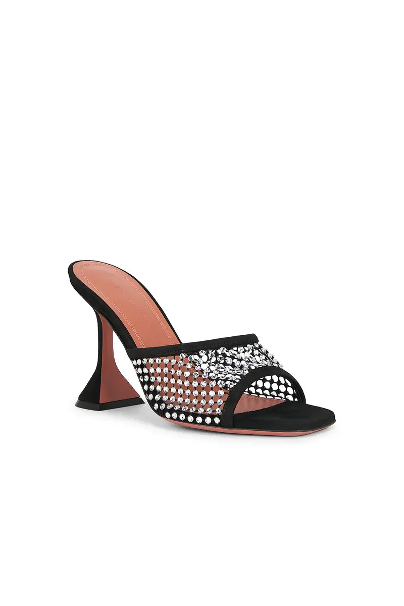 Amina Muaddi Lupita Crystal Net 95 Slipper In Black & White Crystal | Thumbnail 2 Amina Muaddi Lupita Crystal Net 95 Slipper In Black & White Crystal | Thumbnail 2