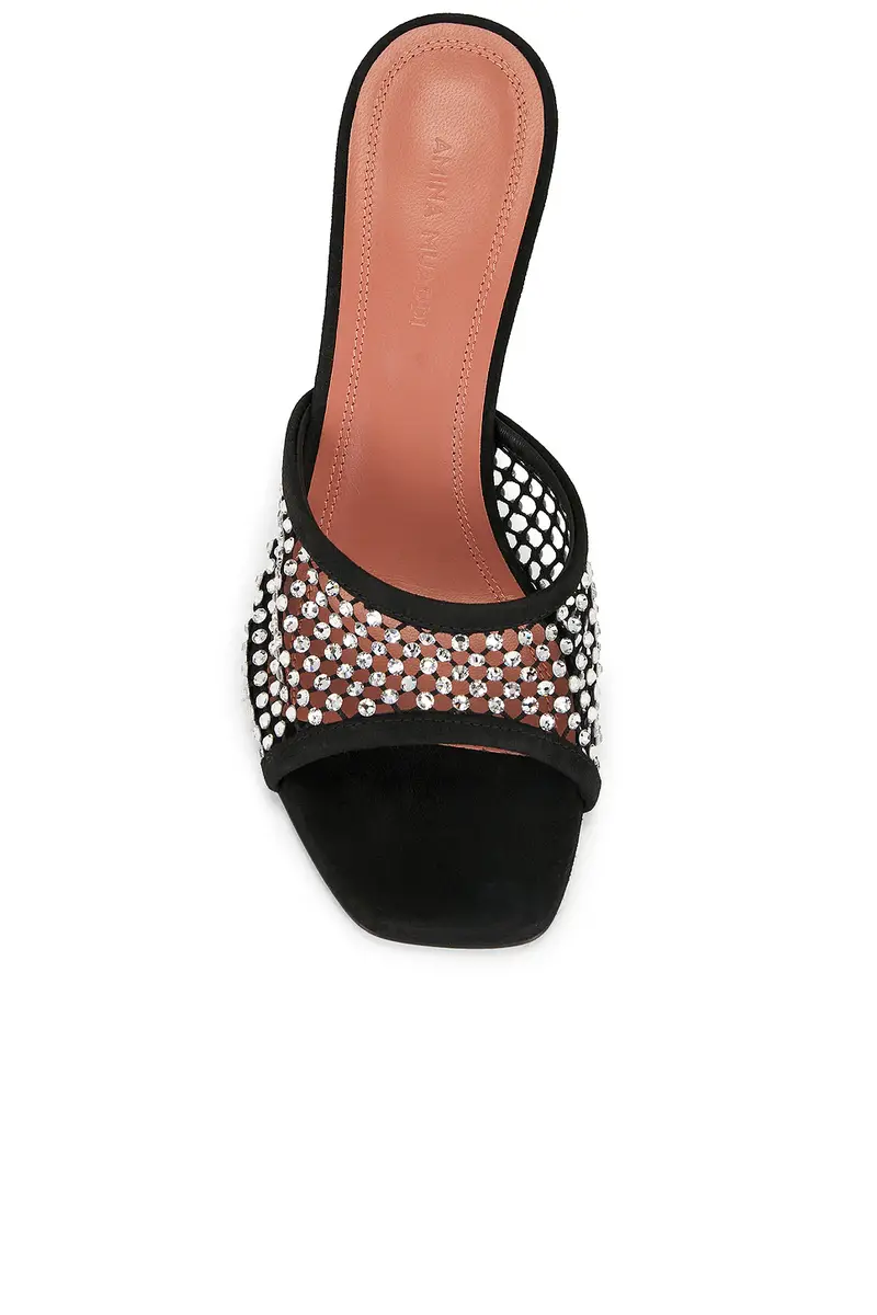 Amina Muaddi Lupita Crystal Net 95 Slipper In Black & White Crystal | Thumbnail 4 Amina Muaddi Lupita Crystal Net 95 Slipper In Black & White Crystal | Thumbnail 4