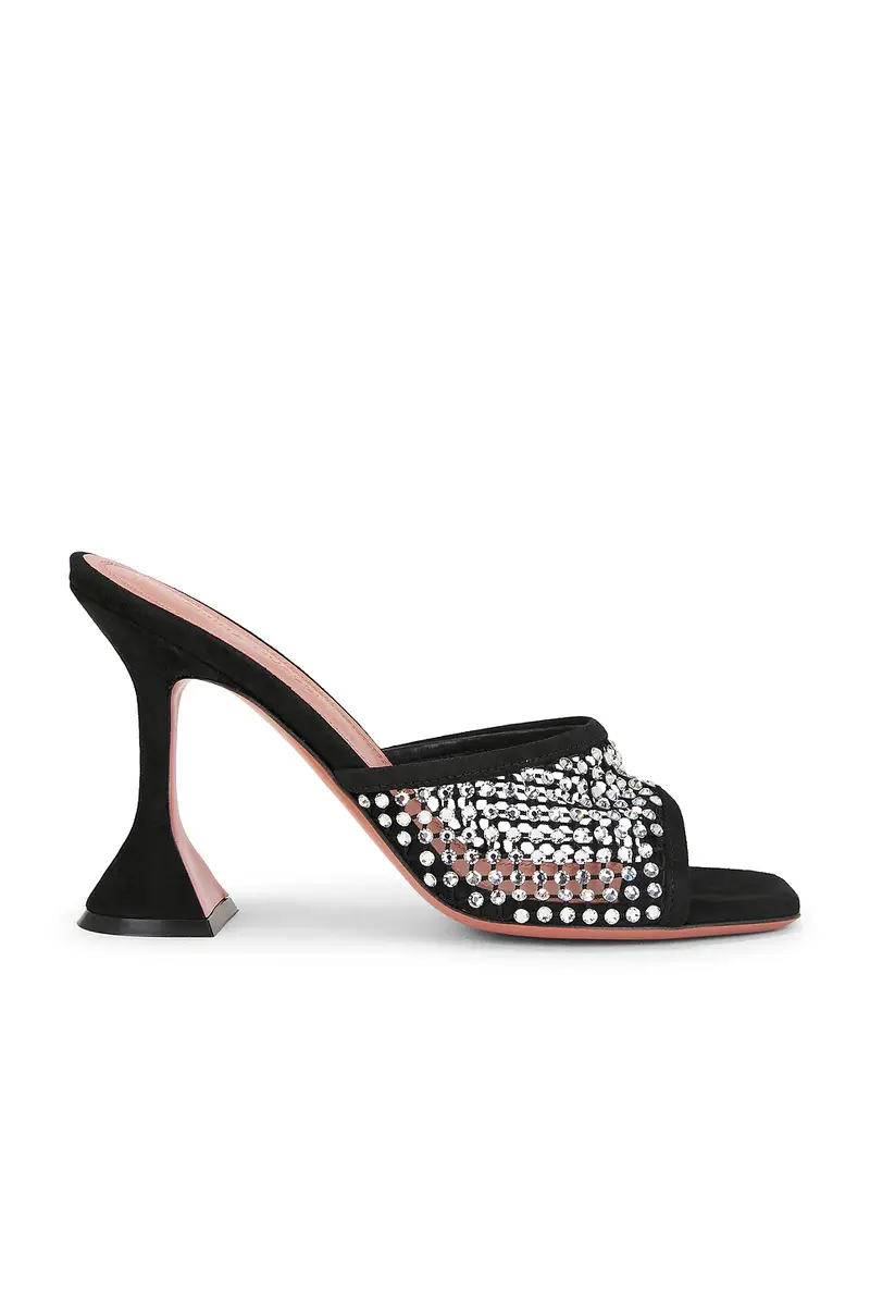 Amina Muaddi Lupita Crystal Net 95 Slipper In Black & White Crystal