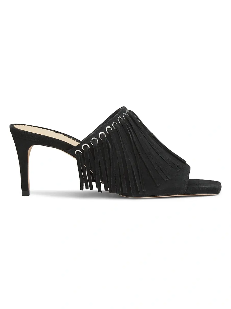 Cinq à Sept Women's Sabrina 0MM Fringed Suede Sandals - Black | Image 1 Cinq à Sept Women's Sabrina 0MM Fringed Suede Sandals - Black | Image 1