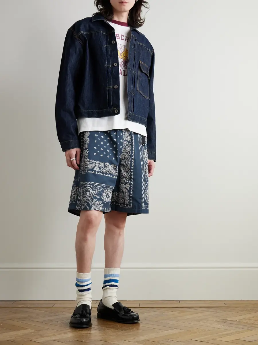 KAPITAL Straight-Leg Belted Bandana-Print Patchwork Cotton-Twill Shorts - Men | Thumbnail 2 KAPITAL Straight-Leg Belted Bandana-Print Patchwork Cotton-Twill Shorts - Men | Thumbnail 2