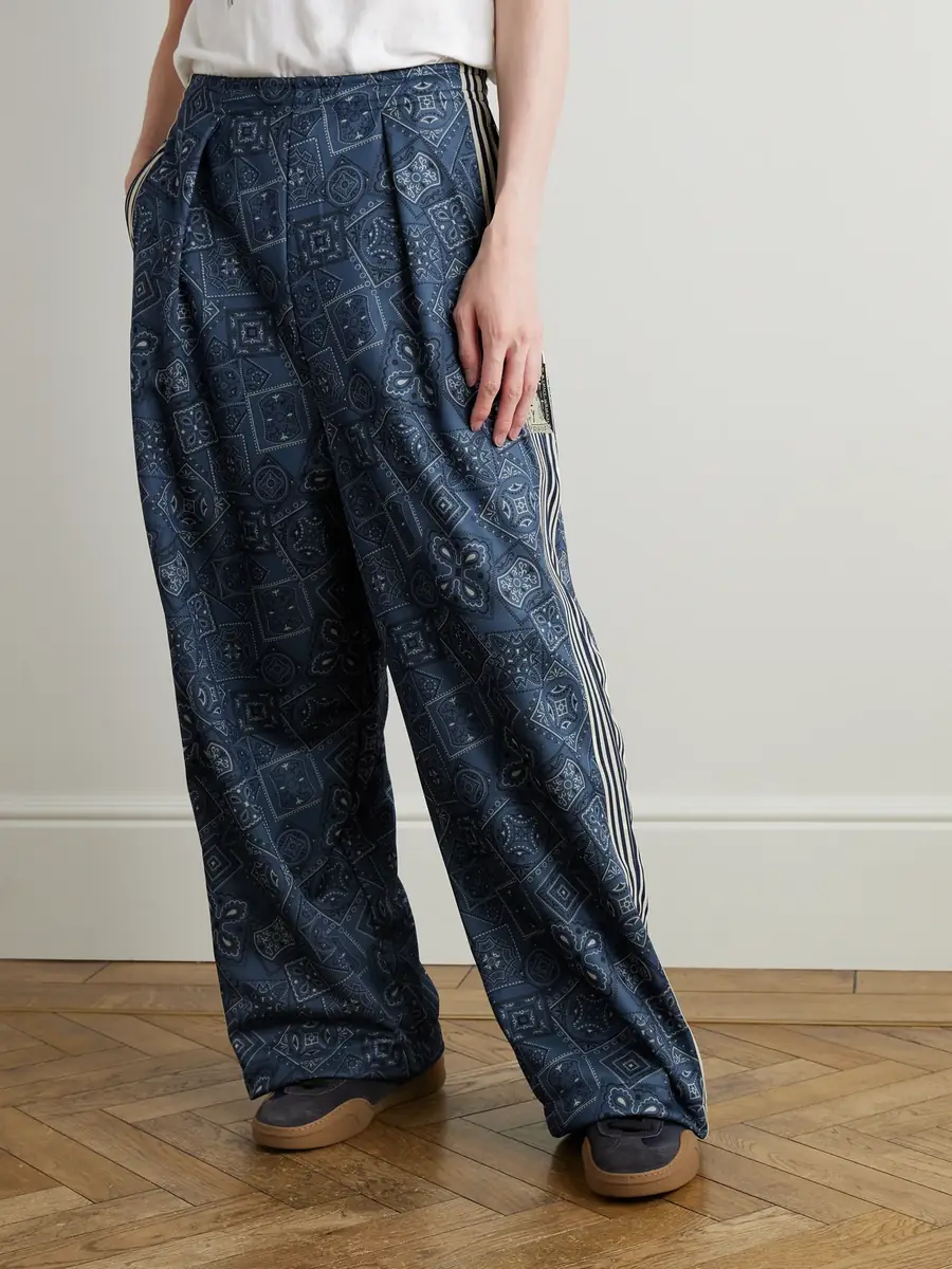 KAPITAL Wide-Leg Striped Webbing-Trimmed Bandana-Print Tech-Jersey Track Pants - Men | Thumbnail 3