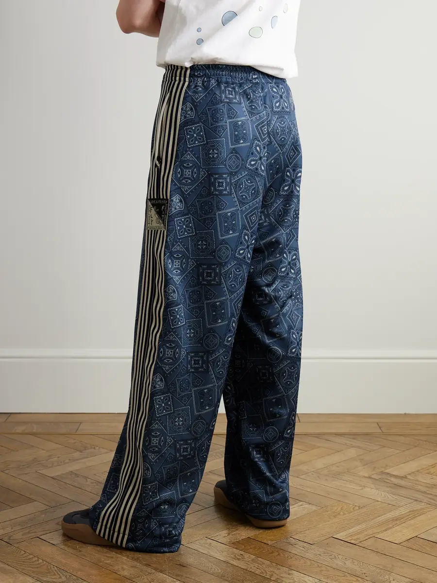 KAPITAL Wide-Leg Striped Webbing-Trimmed Bandana-Print Tech-Jersey Track Pants - Men | Thumbnail 4