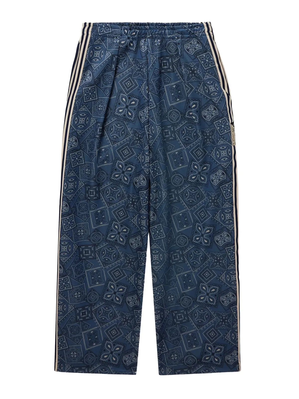 KAPITAL Wide-Leg Striped Webbing-Trimmed Bandana-Print Tech-Jersey Track Pants - Men