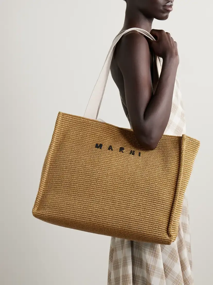 Marni Large Canvas-trimmed Embroidered Raffia Tote | Thumbnail 2