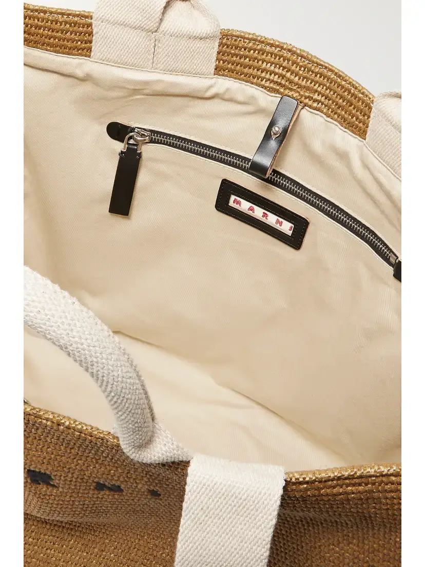 Marni Large Canvas-trimmed Embroidered Raffia Tote | Thumbnail 5