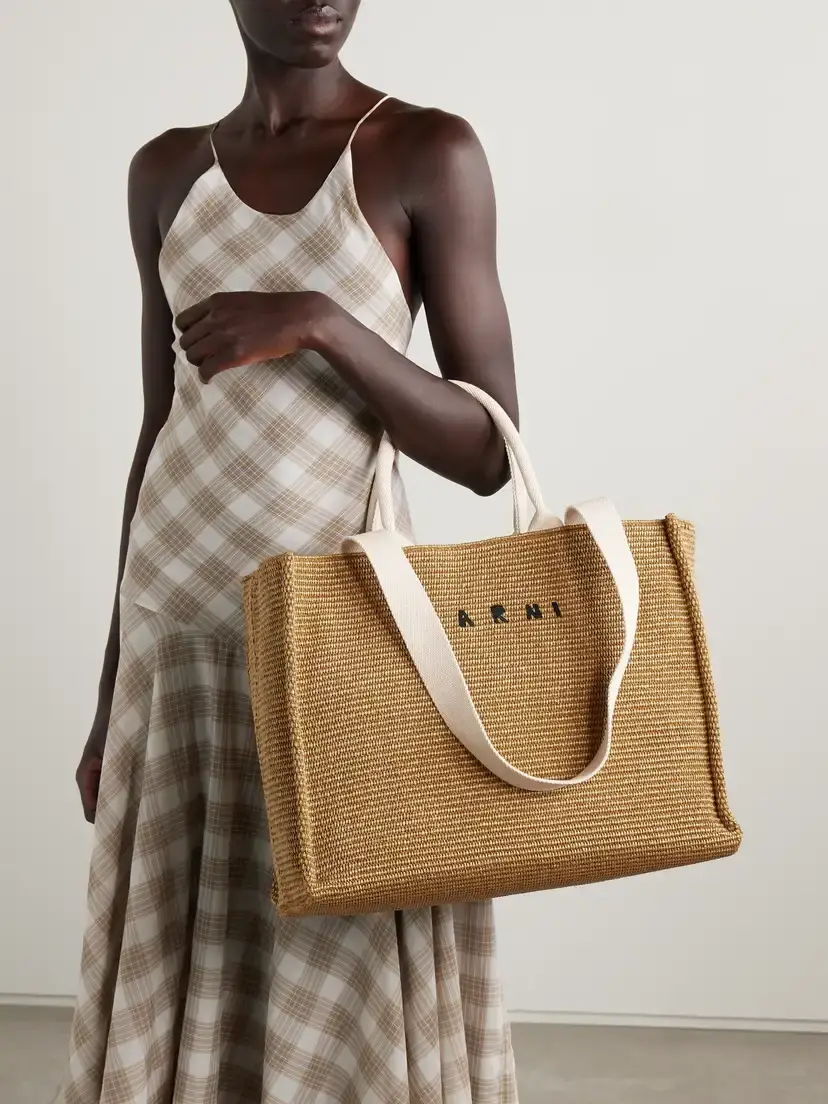 Marni Large Canvas-trimmed Embroidered Raffia Tote | Thumbnail 6
