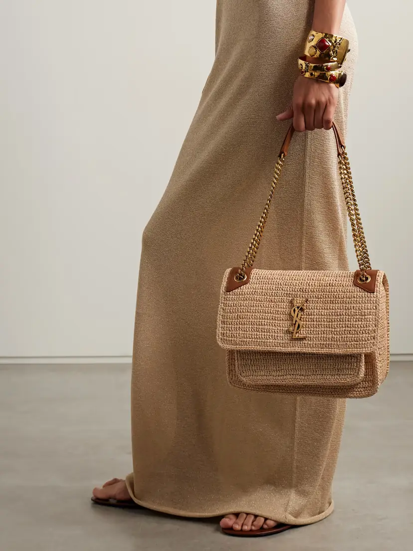 Saint Laurent Niki Medium Leather-trimmed Raffia Shoulder Bag | Thumbnail 2 Saint Laurent Niki Medium Leather-trimmed Raffia Shoulder Bag | Thumbnail 2