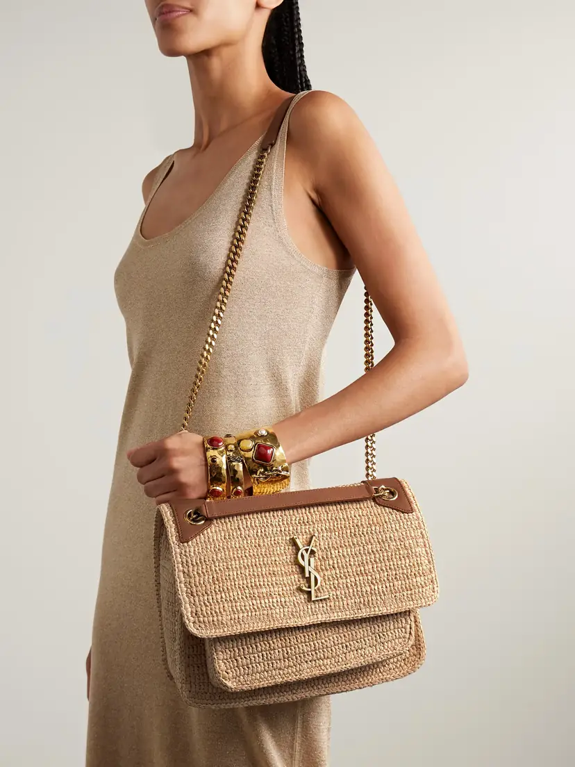 Saint Laurent Niki Medium Leather-trimmed Raffia Shoulder Bag | Thumbnail 6 Saint Laurent Niki Medium Leather-trimmed Raffia Shoulder Bag | Thumbnail 6
