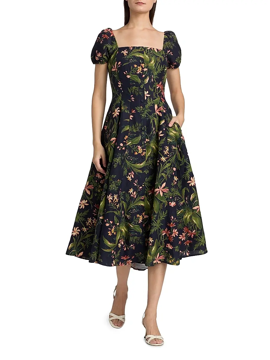 PAIGE Women's Lindi Silk-Linen Midi-Dress | Thumbnail 3 PAIGE Women's Lindi Silk-Linen Midi-Dress | Thumbnail 3