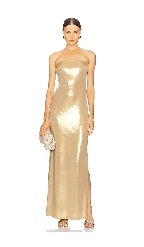 Norma Kamali Strapless Tailored Side Slit Gown | Image 1 Norma Kamali Strapless Tailored Side Slit Gown | Image 1