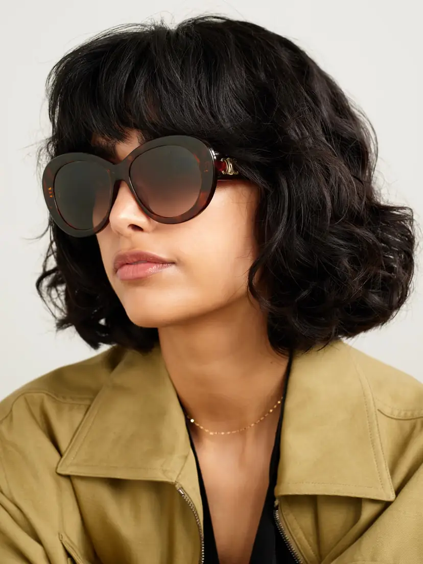 CELINE Eyewear Triomphe Round-frame Tortoiseshell Acetate Sunglasses | Thumbnail 2 CELINE Eyewear Triomphe Round-frame Tortoiseshell Acetate Sunglasses | Thumbnail 2
