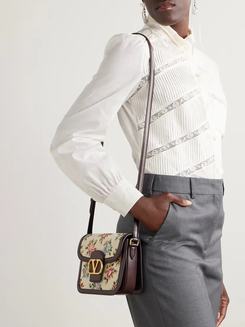 Valentino Garavani 9to5 Leather-trimmed Canvas-jacquard Shoulder Bag | Thumbnail 2 Valentino Garavani 9to5 Leather-trimmed Canvas-jacquard Shoulder Bag | Thumbnail 2
