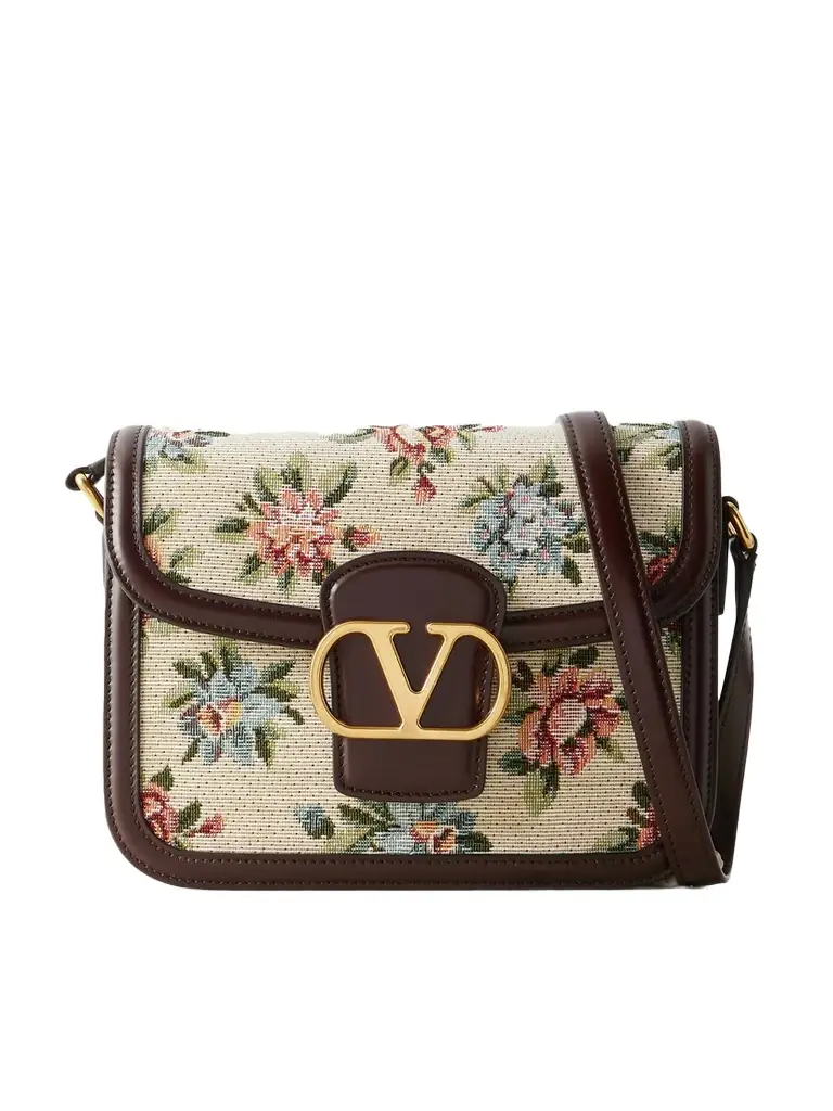 Valentino Garavani 9to5 Leather-trimmed Canvas-jacquard Shoulder Bag
