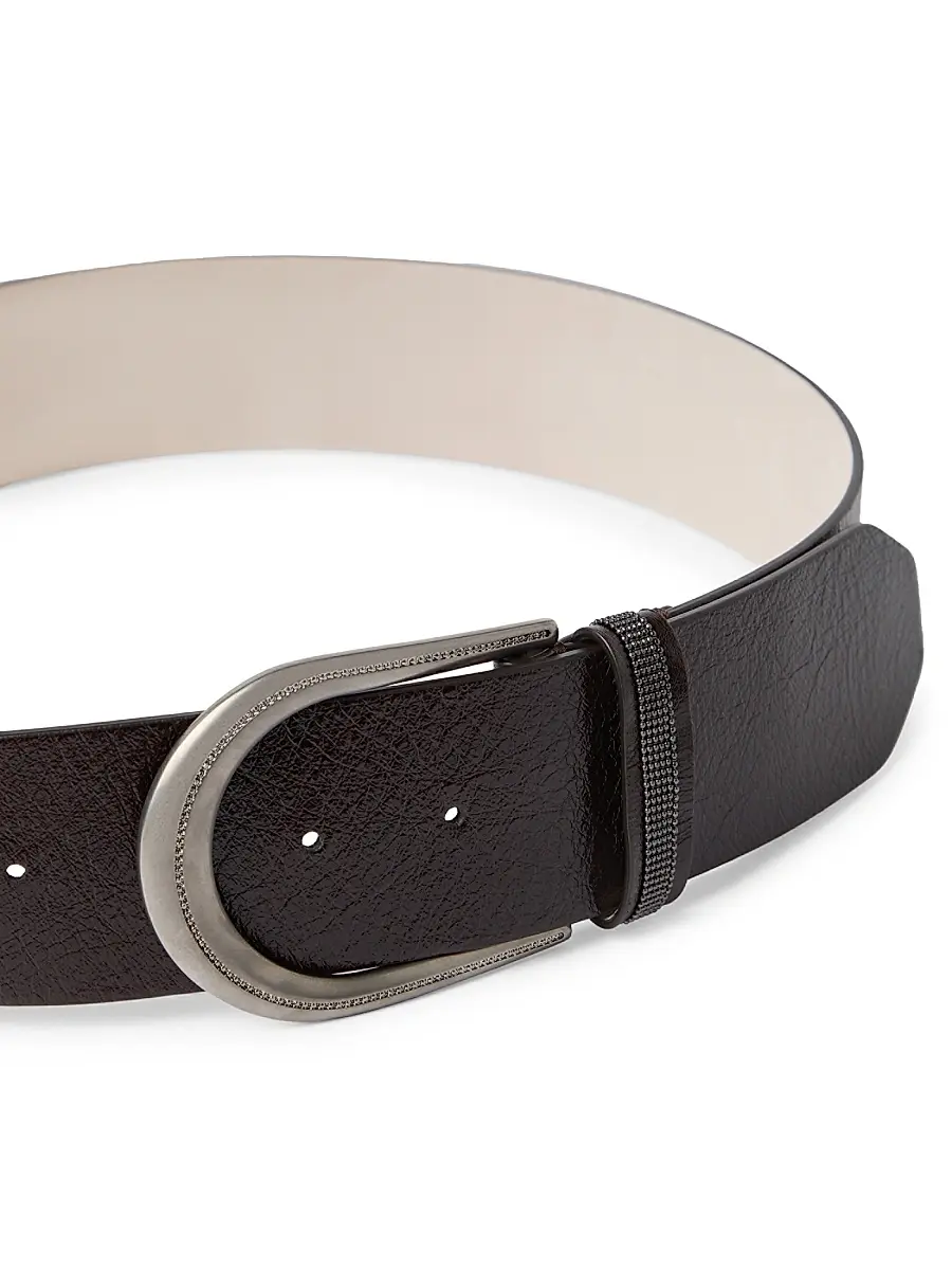 Brunello Cucinelli Women's Glossy Grained Calfskin Belt with Shiny Loop - Black | Thumbnail 3