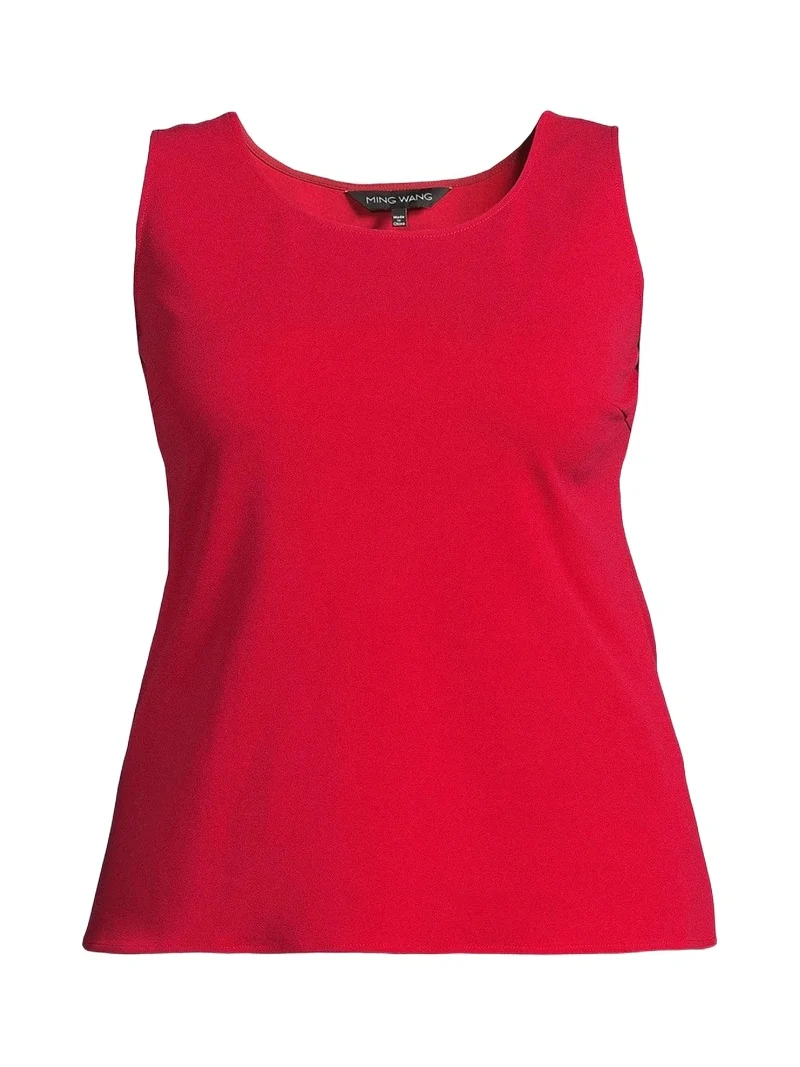 Ming Wang Women's x Tanya Foster Plus Scoopneck Deco Stretch-Crepe Tank Top