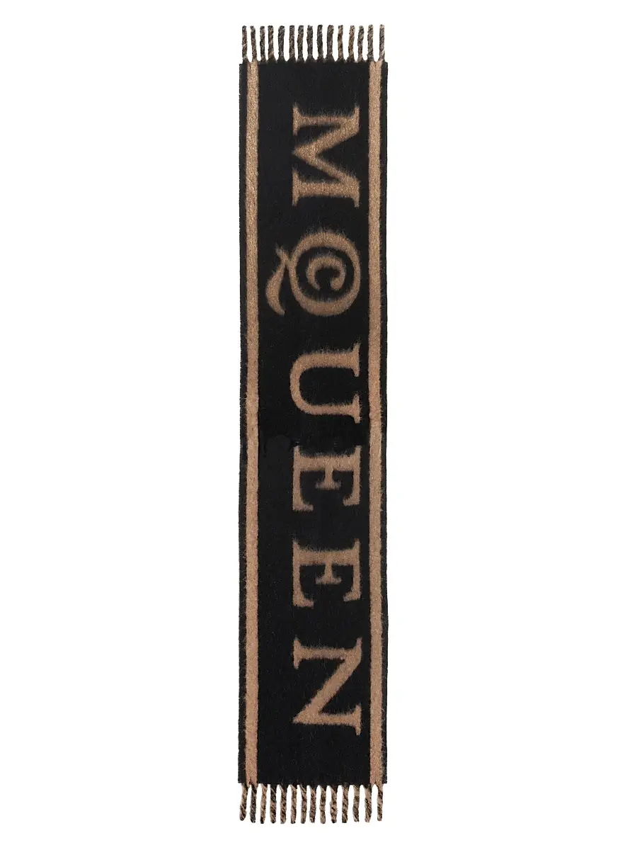 Alexander McQueen Women's Logo Alpaca-Blend Fringed Scarf | Thumbnail 2