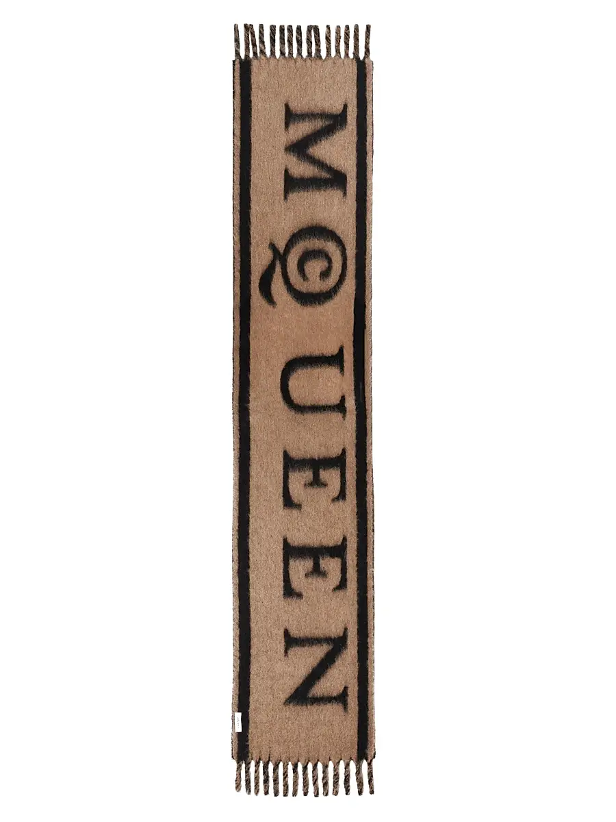Alexander McQueen Women's Logo Alpaca-Blend Fringed Scarf | Thumbnail 3