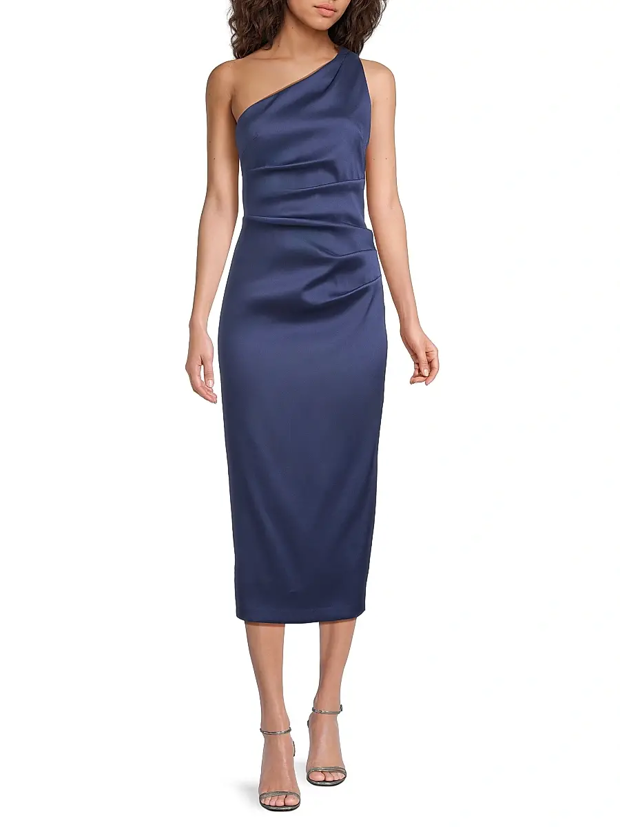 Aidan Mattox Women's Satin Gathered One-Shoulder Sheath Cocktail Dress | Thumbnail 2