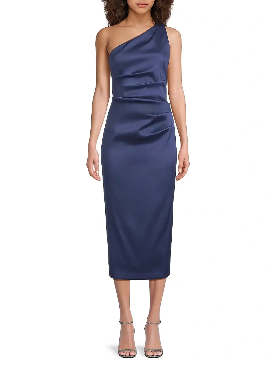 Aidan Mattox Women's Satin Gathered One-Shoulder Sheath Cocktail Dress | Thumbnail 3