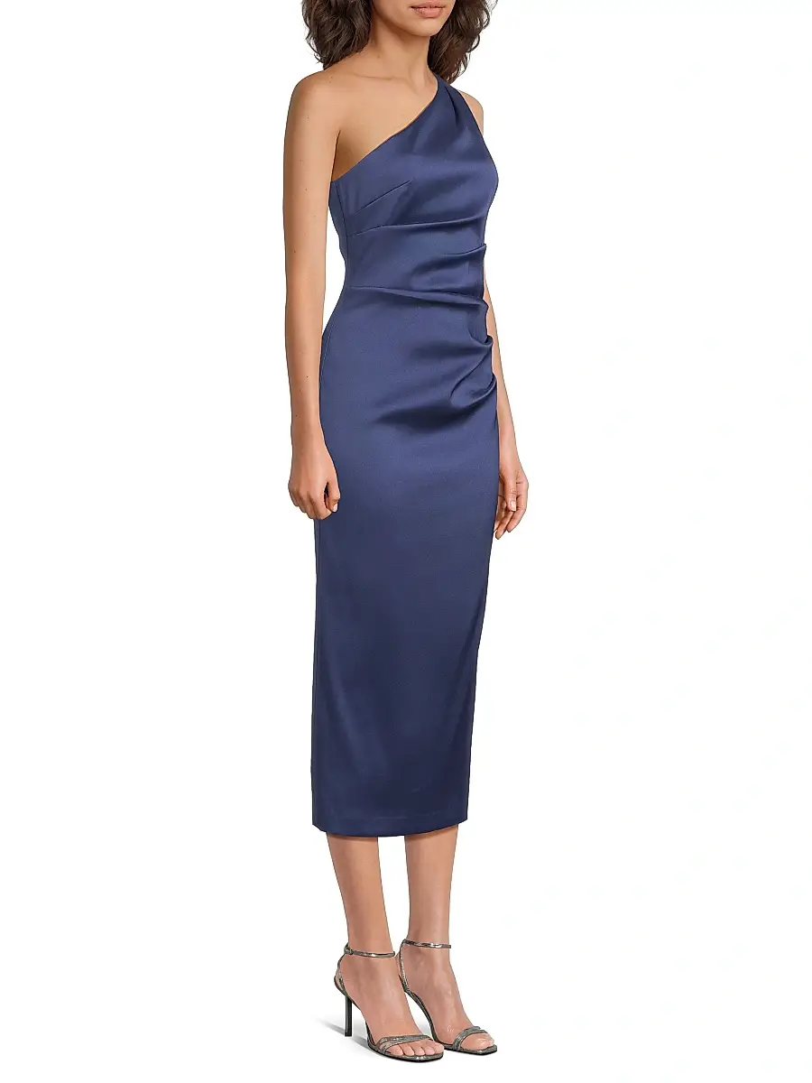 Aidan Mattox Women's Satin Gathered One-Shoulder Sheath Cocktail Dress | Thumbnail 4