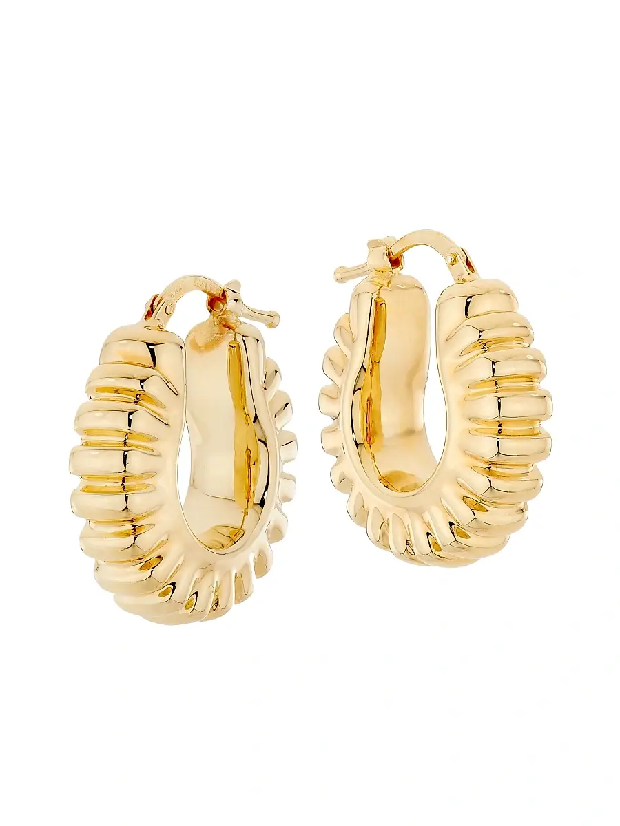 Women's 14K Yellow Gold Puffy Fluted Hoop Earrings - Yellow Gold