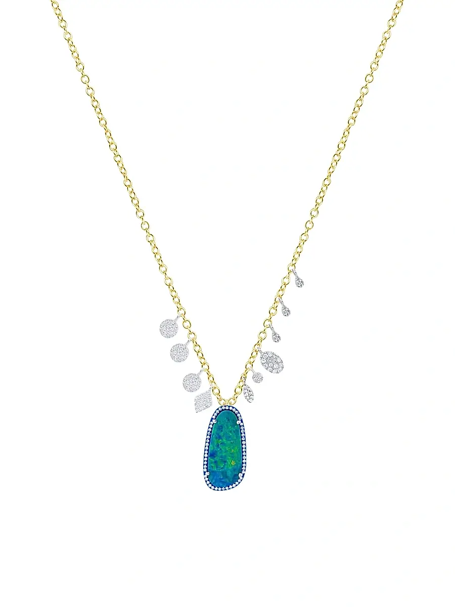 Meira T Women's Two-Tone 14K Gold, Opal & 0.35 TCW Diamond Necklace - Yellow Gold | Image 1 Meira T Women's Two-Tone 14K Gold, Opal & 0.35 TCW Diamond Necklace - Yellow Gold | Image 1