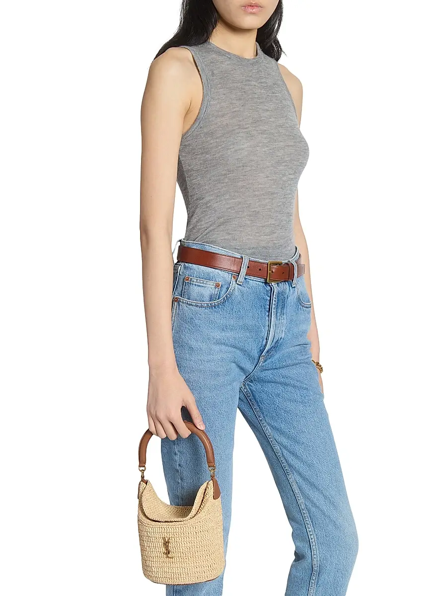 Saint Laurent Women's Gaby Bucket Bag in Raffia - Natural And Brick | Thumbnail 3 Saint Laurent Women's Gaby Bucket Bag in Raffia - Natural And Brick | Thumbnail 3