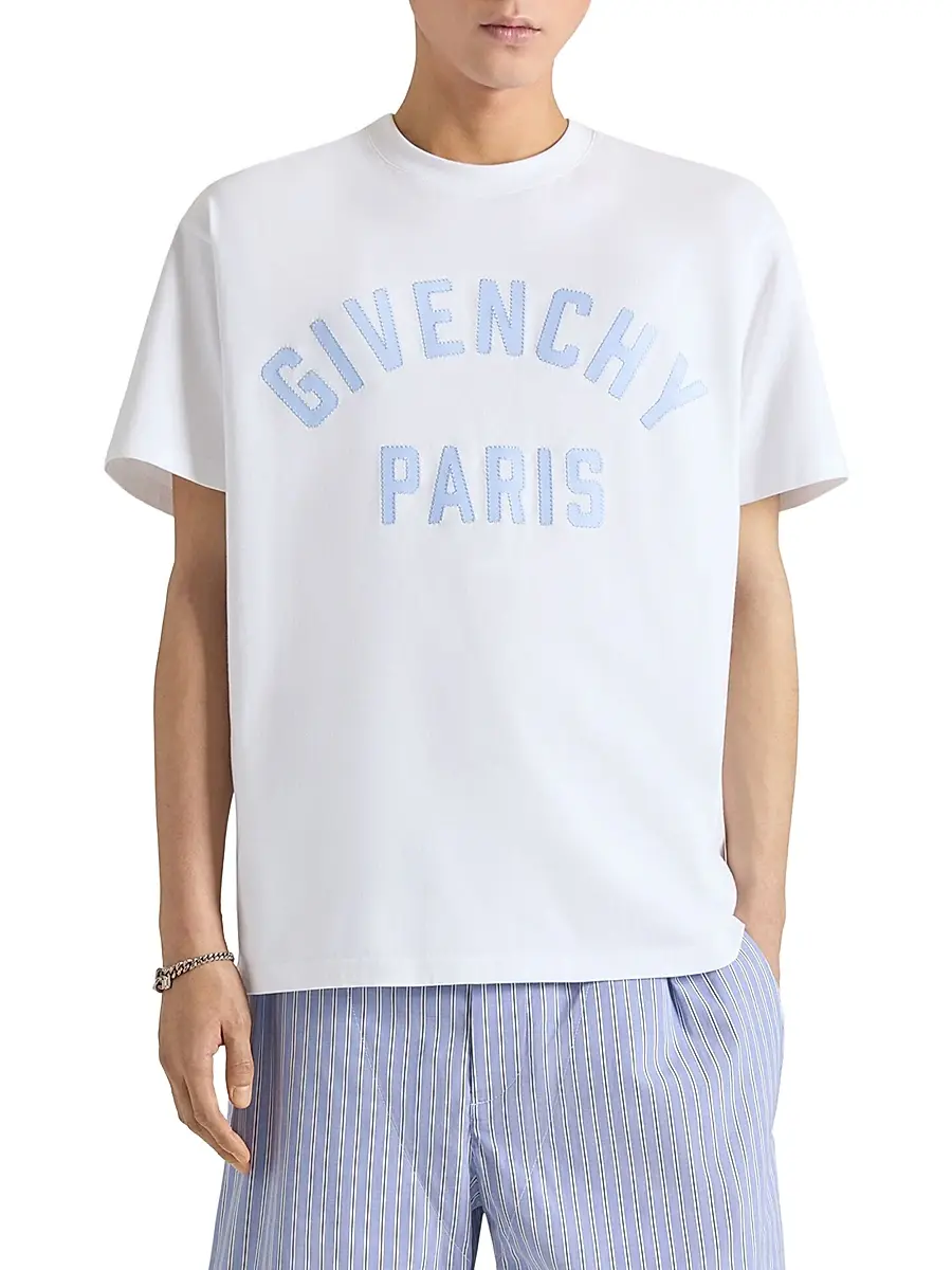Givenchy Men's Paris T-Shirt in Cotton - White Light Blue | Thumbnail 3 Givenchy Men's Paris T-Shirt in Cotton - White Light Blue | Thumbnail 3