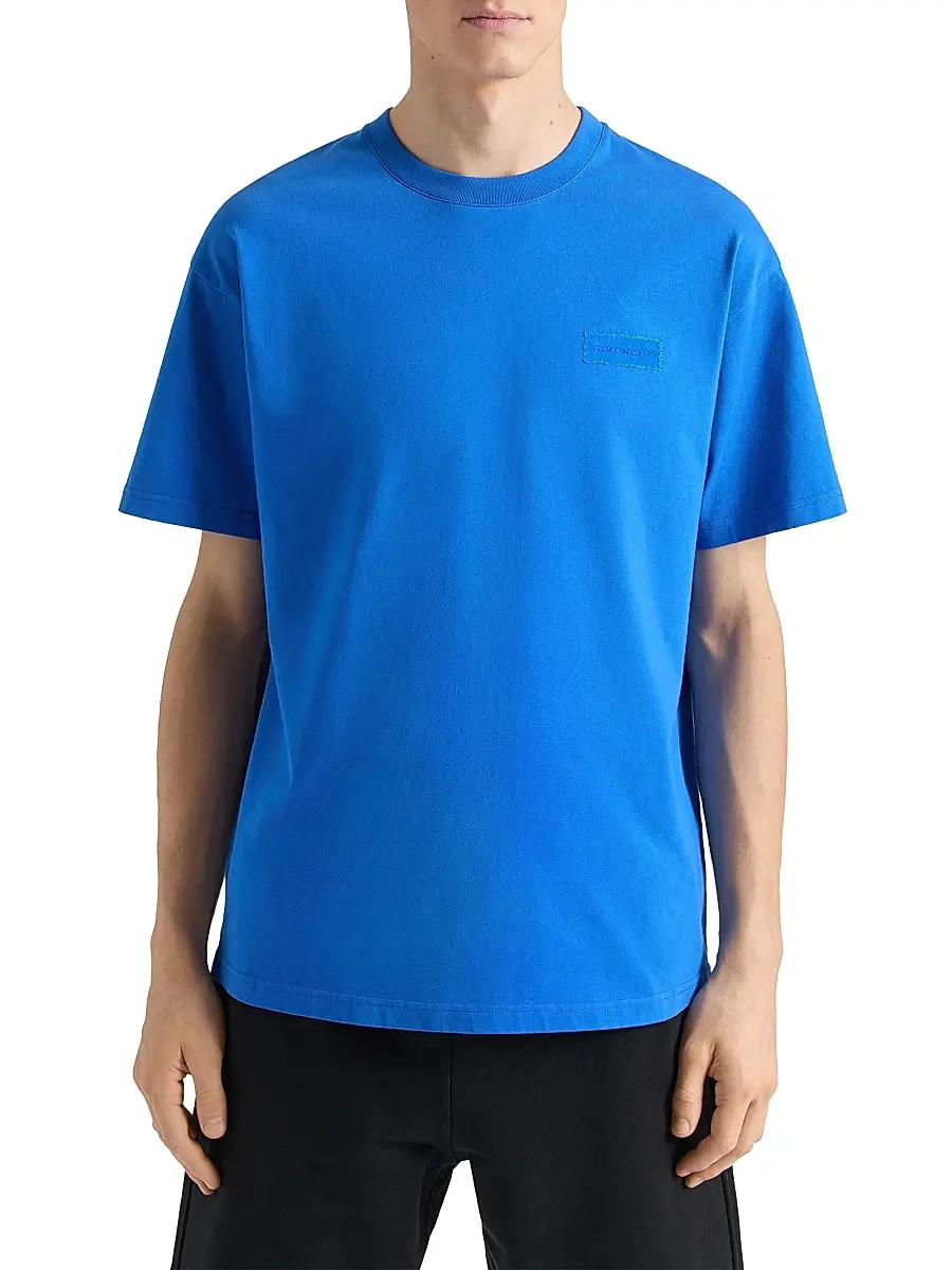 Givenchy Men's T-Shirt in Cotton with Patch - Electric Blue | Thumbnail 2