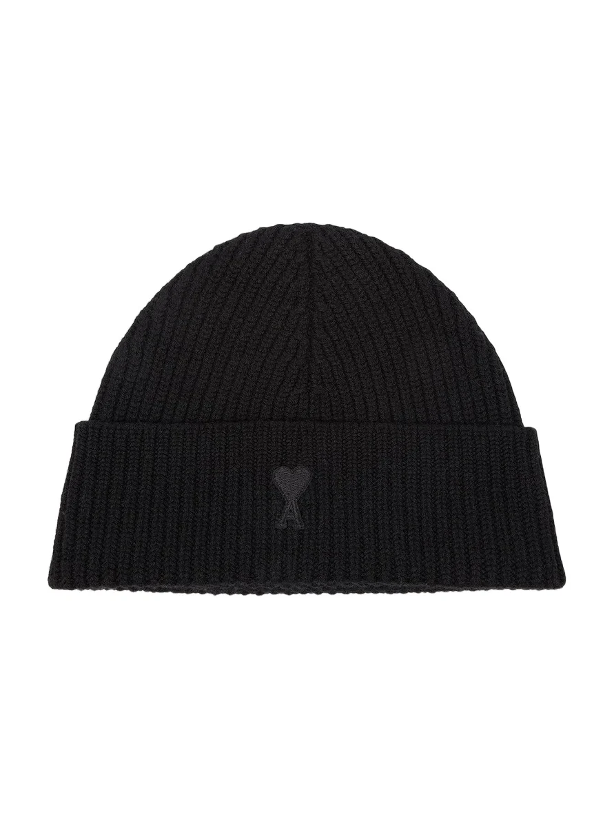 Men's Logo Rib-Knit Wool Beanie Hat Men's Logo Rib-Knit Wool Beanie Hat