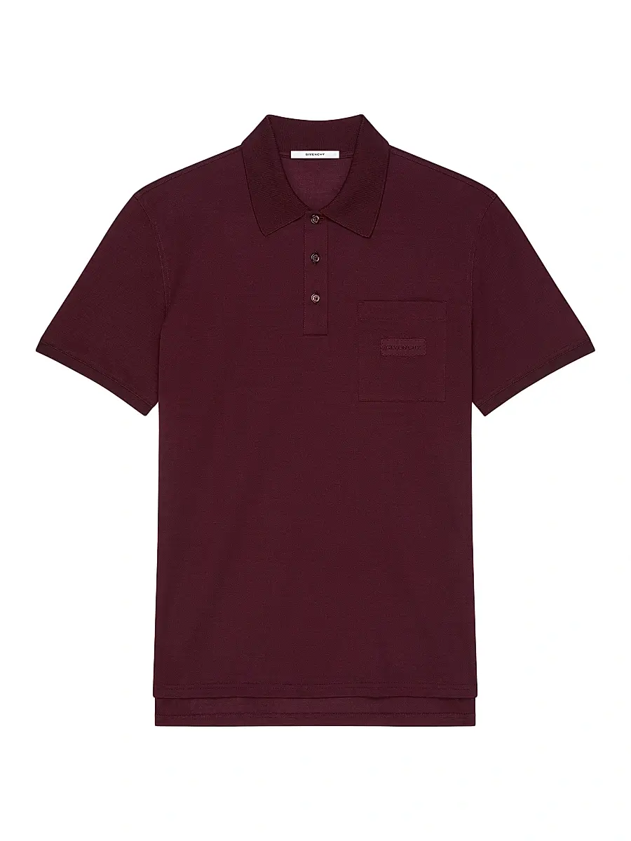 Givenchy Men's Polo Shirt in Cotton with Patch - Burgundy | Image 1 Givenchy Men's Polo Shirt in Cotton with Patch - Burgundy | Image 1