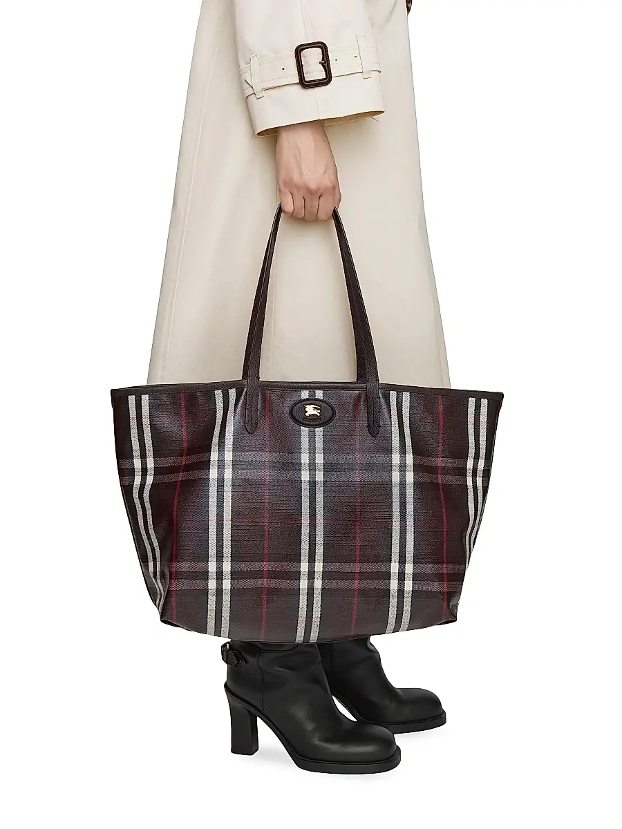 Burberry Women's Highlands Check Tote Bag - Mahogany | Thumbnail 2 Burberry Women's Highlands Check Tote Bag - Mahogany | Thumbnail 2