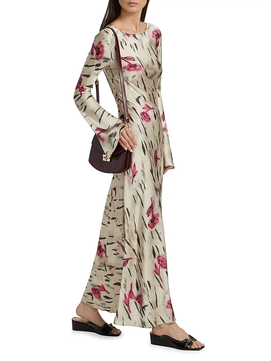 Ganni Women's Floral Satin Maxi Dress | Thumbnail 2