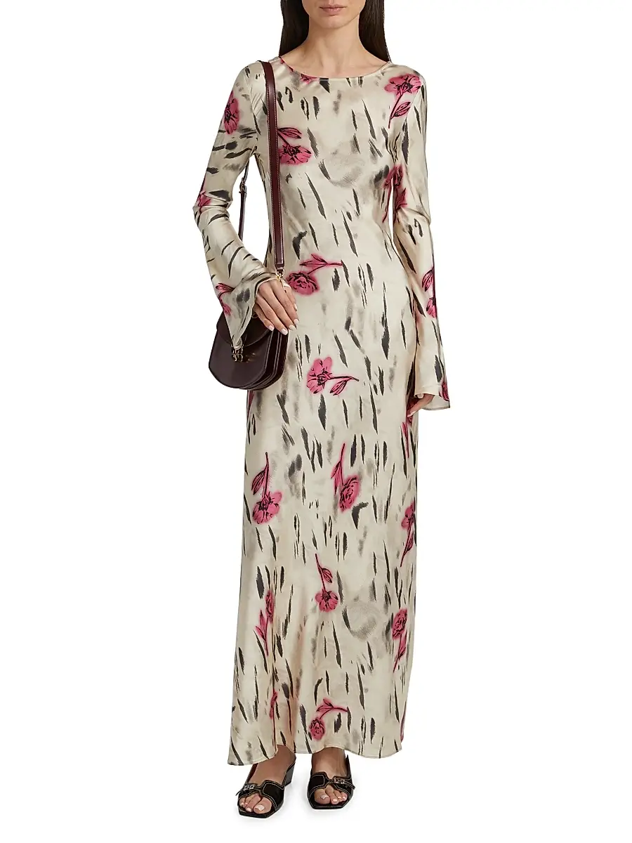 Ganni Women's Floral Satin Maxi Dress | Thumbnail 3